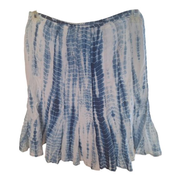 Lafayette 148 Silk Blend Skirt Tie dye lined knee length size 4 blue tulip flare - Picture 5 of 11